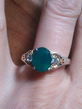 Verde Onyx And White Zircon Yellow Gold Plated and Platinum Bond Ring (Size 10)